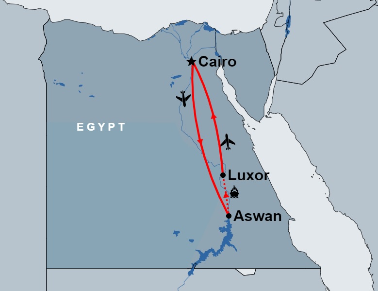 6 Days Cairo and Nile Cruise Tour Package map 6 Days Cairo and Nile Cruise Tour Package map
